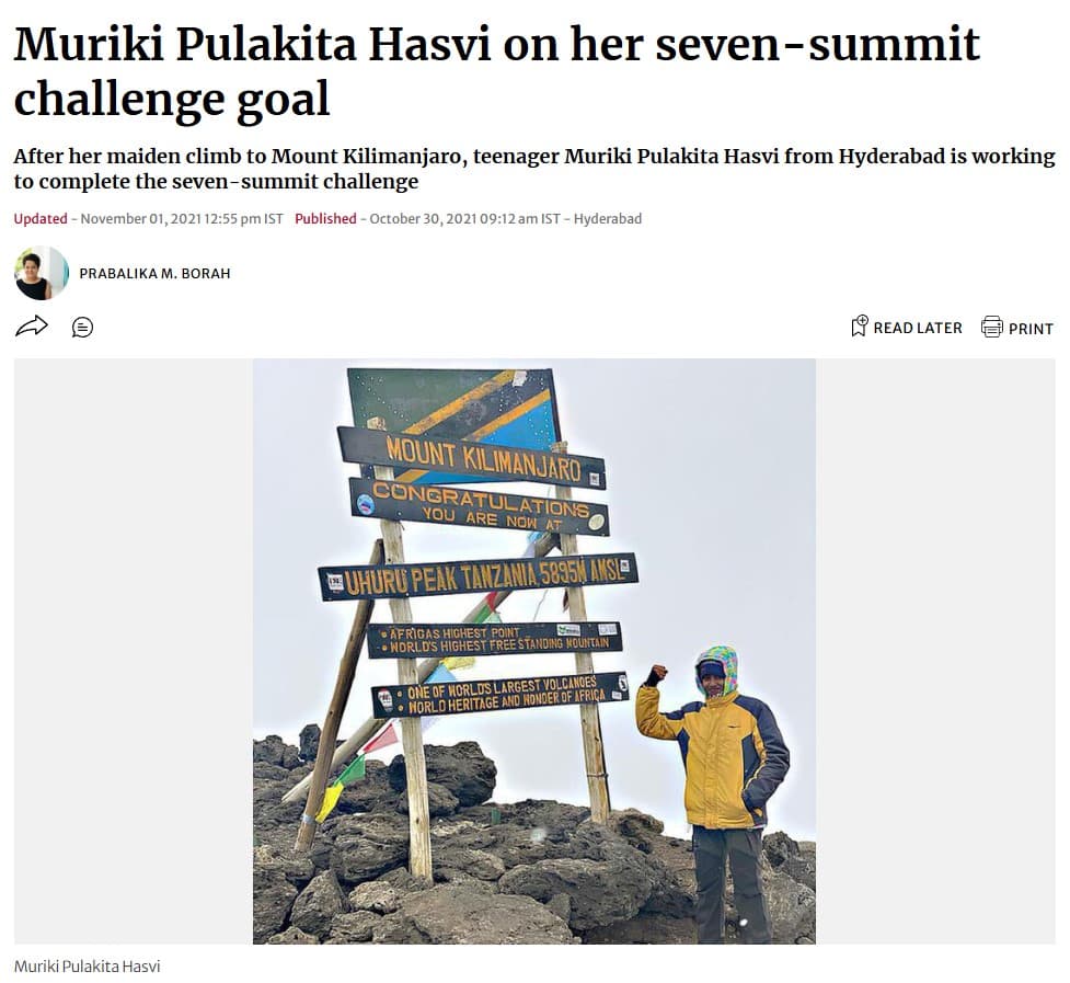 Muriki Pulakita Hasvi Mount Kilimanjaro Seven Summit Challenge